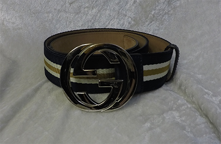 Gucci Silver Blue Stripe Belt